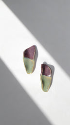 Riza ceramic luxury statement earrings in green and plum gradient
